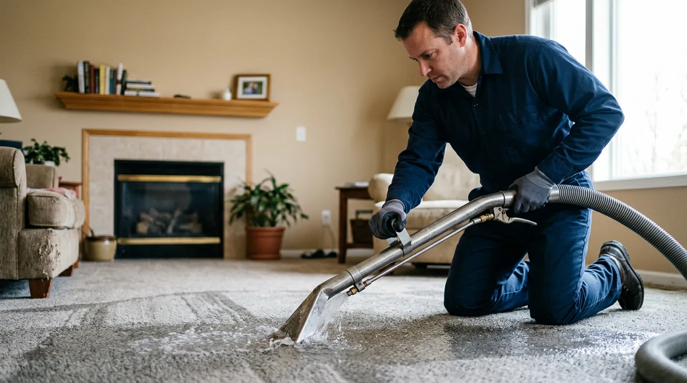 Water damage restoration technician working near Saint George, KS